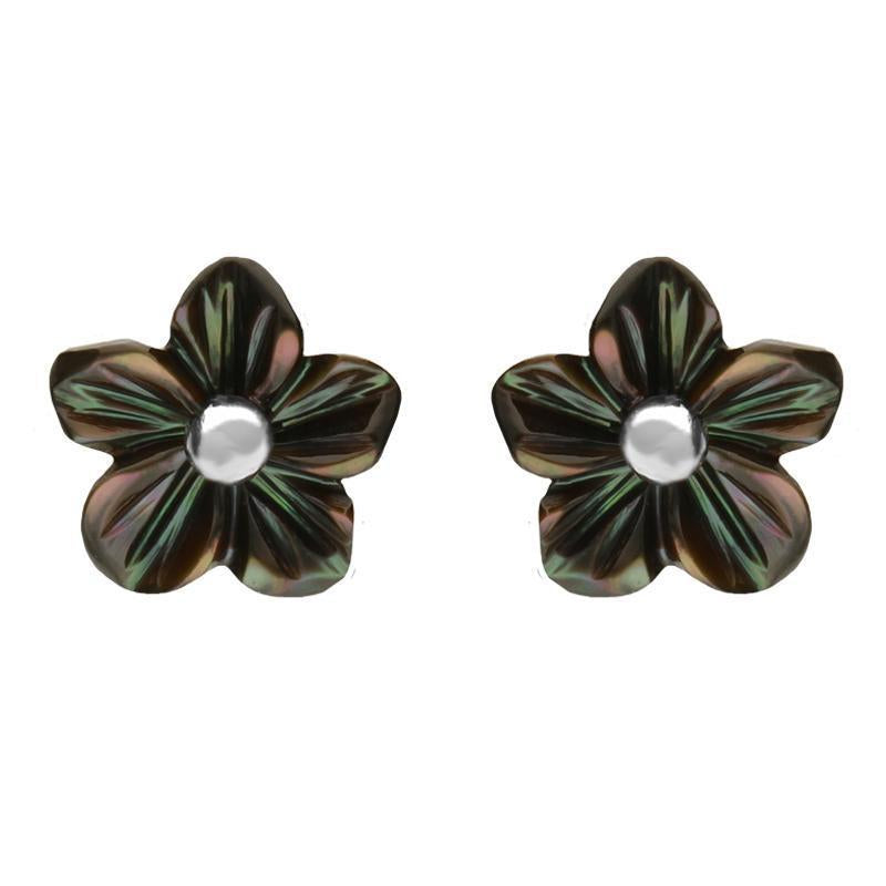 Sterling Silver Dark Mother of Pearl Tuberose 8mm Desert Rose Stud Earrings - Silver