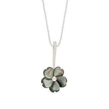 Sterling Silver Dark Mother of Pearl Tuberose 15mm Gypsophila Necklace - Silver