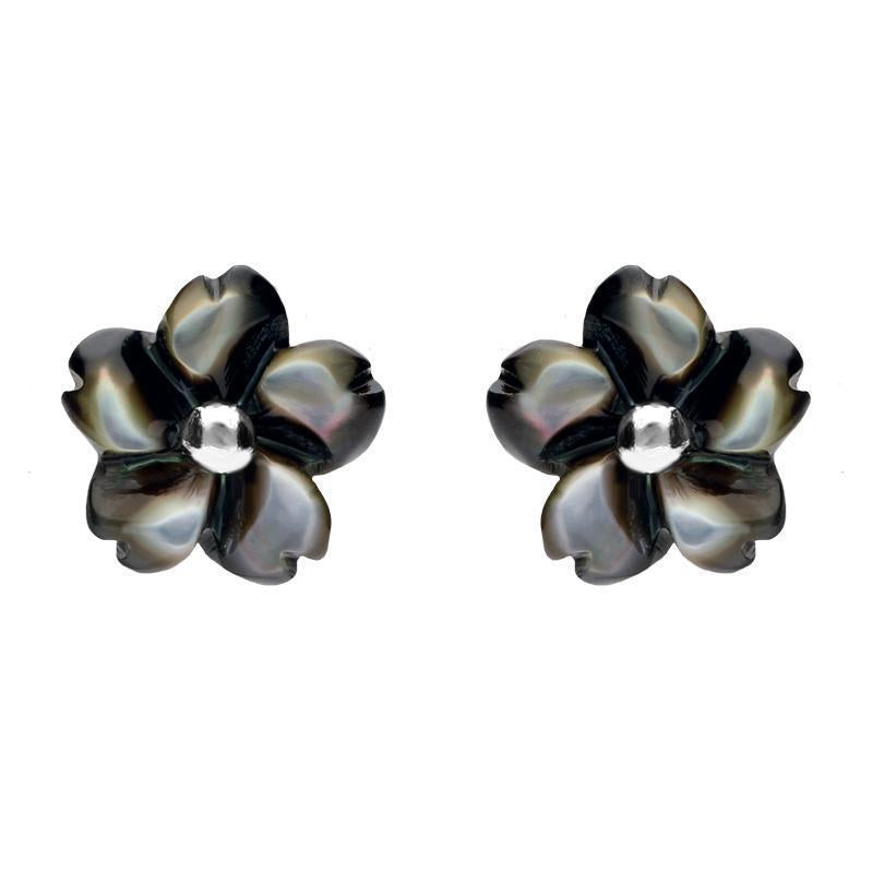 Sterling Silver Dark Mother of Pearl Tuberose 8mm Gypsophila Stud Earrings - Silver