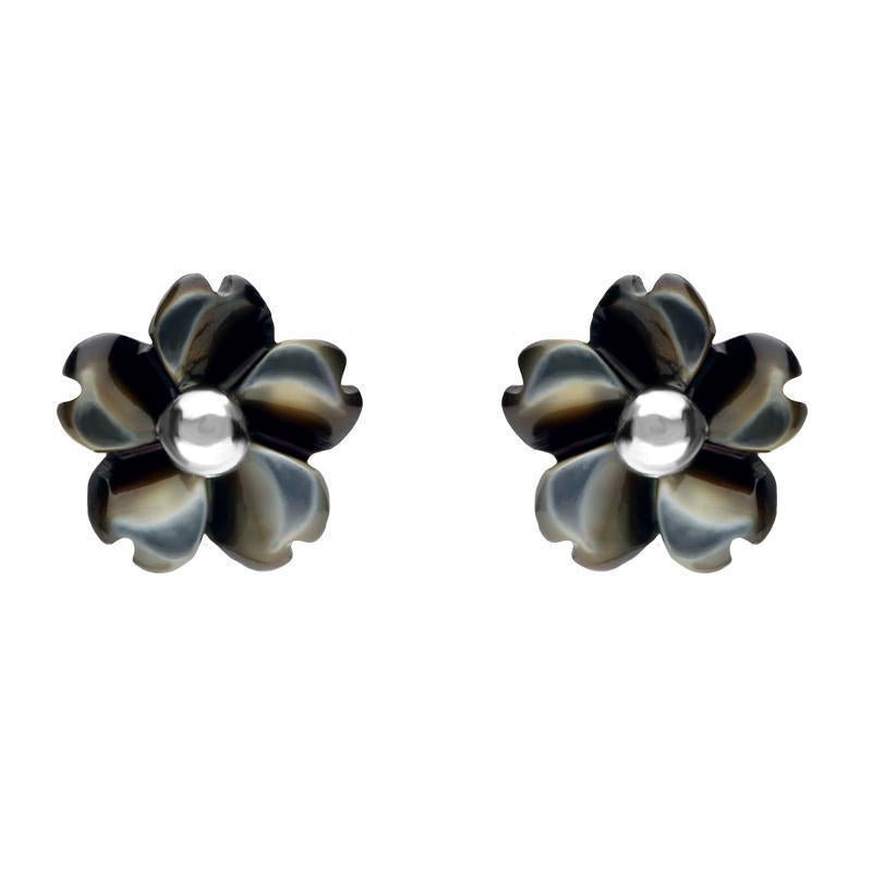 Sterling Silver Dark Mother of Pearl Tuberose 6mm Gypsophila Stud Earrings - Silver