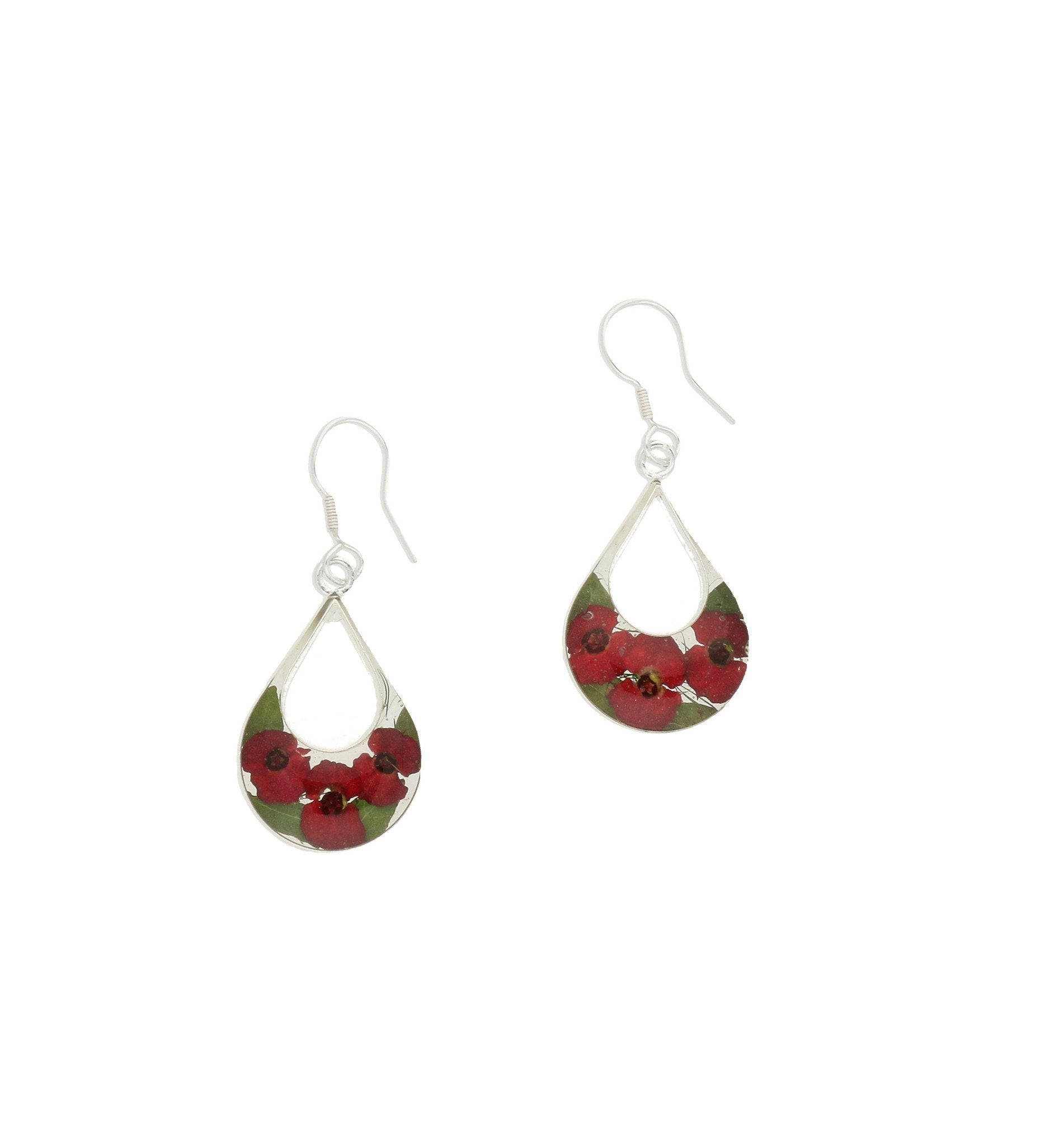 Sterling Silver Floral Poppy Double Teardrop Drop Earrings - Option1 Value Silver