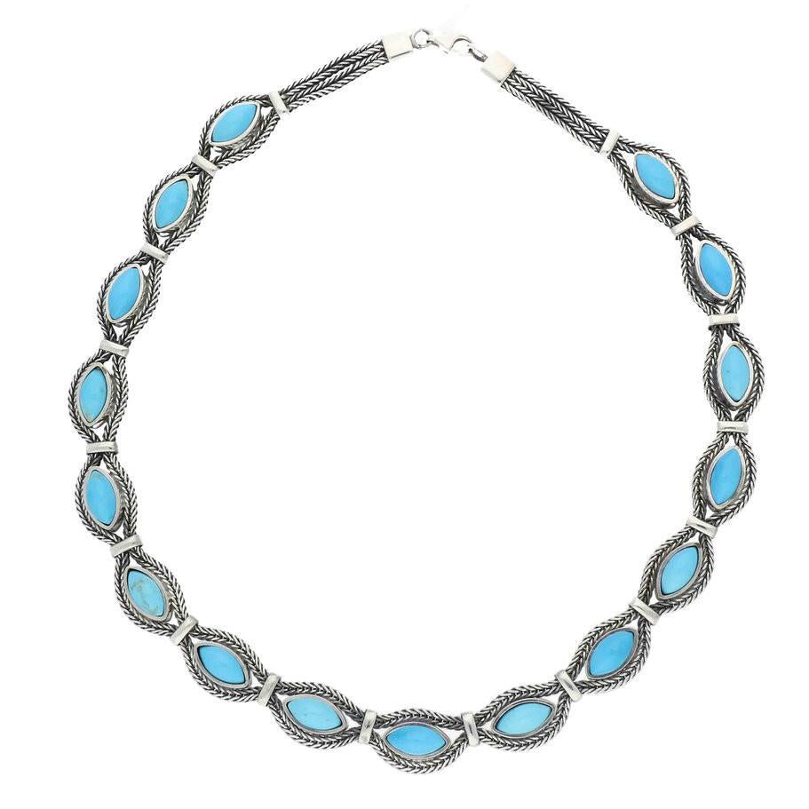 Sterling Silver Foxtail Turquoise Sixteen Stone Marquise Necklace - Silver