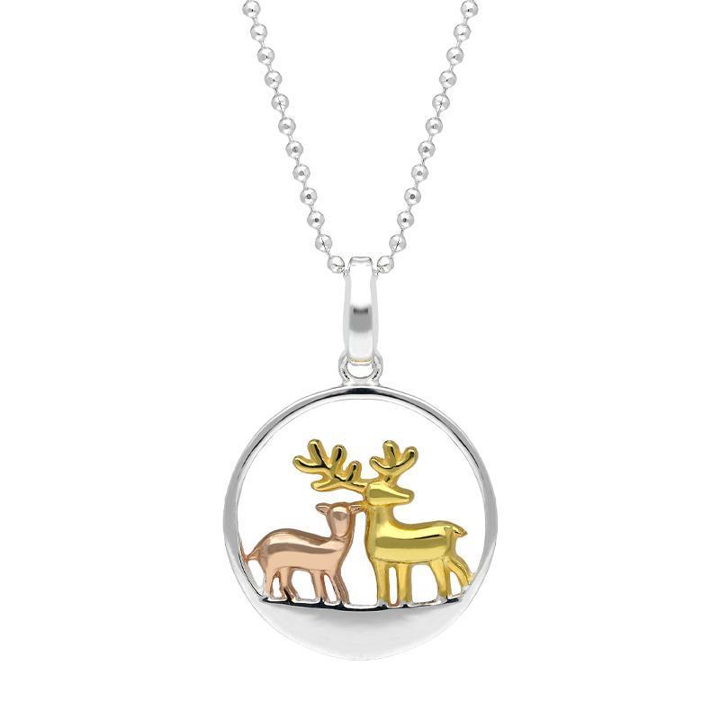 Gold Plated Sterling Silver Reindeer Pendant - Option1 Value Yellow Gold