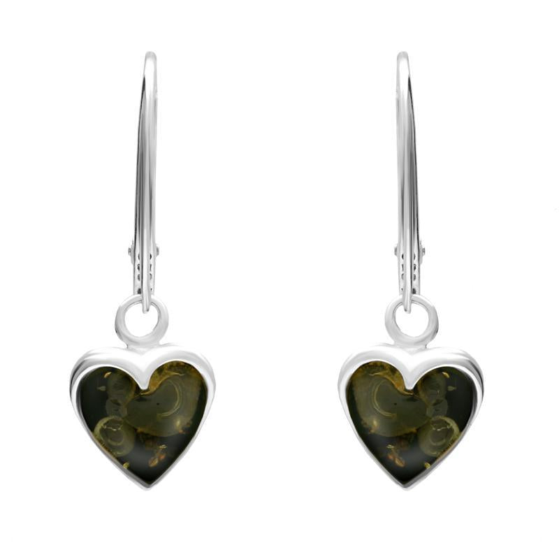 Sterling Silver Green Amber Heart Hook Earrings
