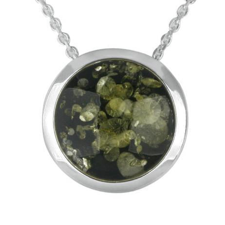 Sterling Silver Green Amber Round Framed Necklace - Silver