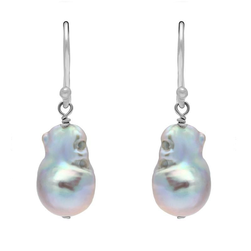 Sterling Silver Grey Baroque Pearl Hook Drop Earrings D
