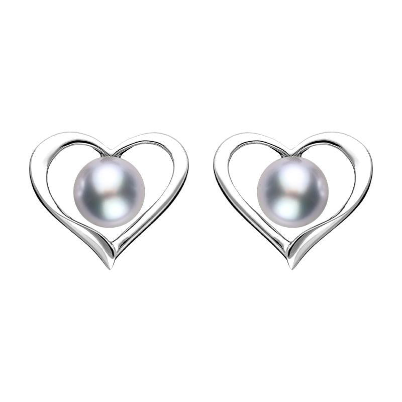 Sterling Silver Grey Pearl Open Heart Stud Earrings