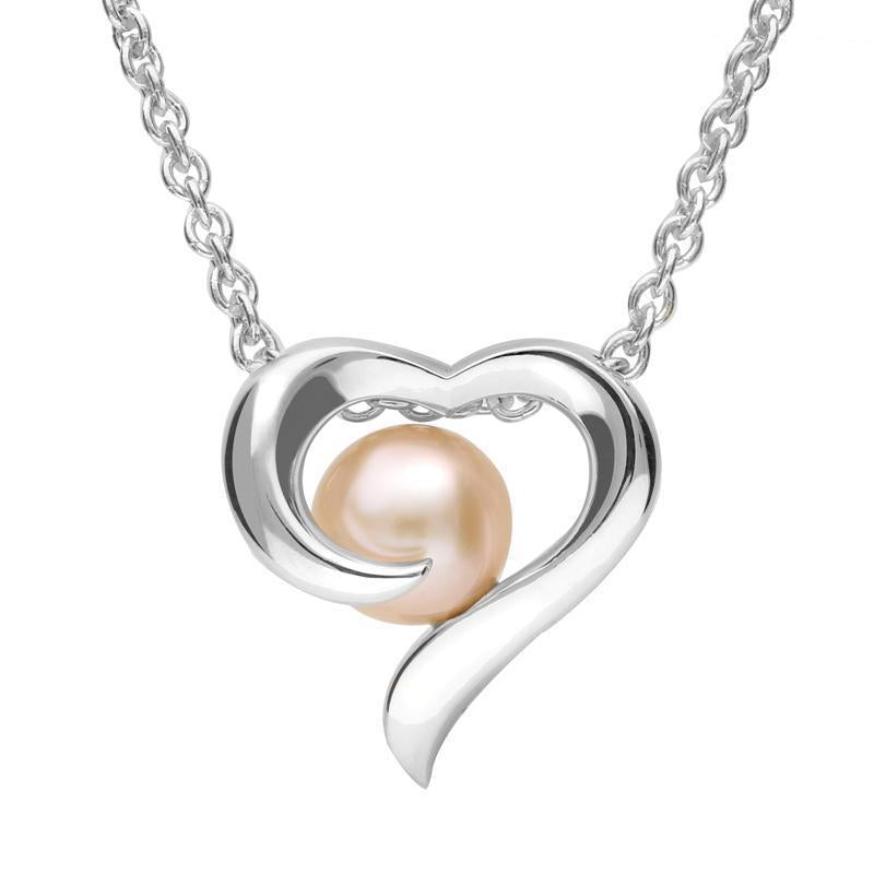 Grey Sterling Silver Plated Pink Pearl Twisted Open Heart Necklace