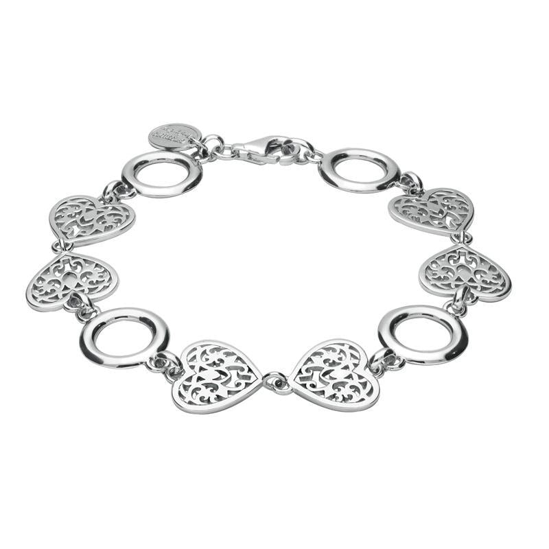 Sterling Silver Heart Round Bracelet - Silver