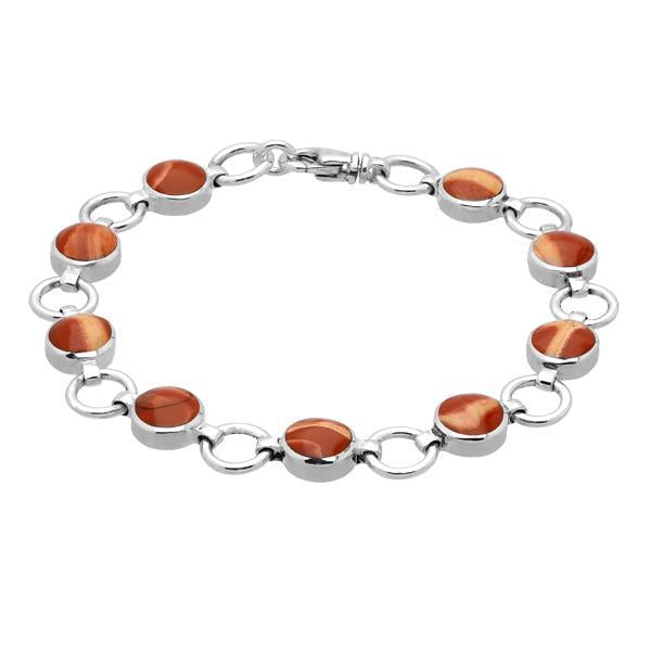 Sterling Silver Jasper Nine Stone Round Ring Bracelet - Silver