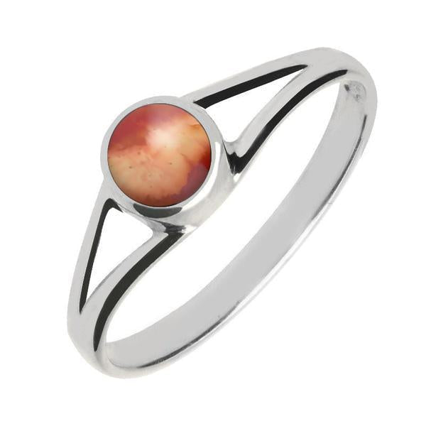 Sterling Silver Jasper Round Split Shoulder Ring - Silver