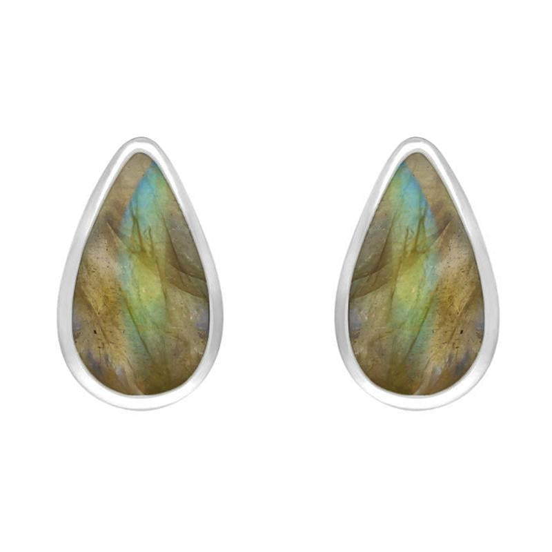 Sterling Silver Labradorite Small Teardrop Stud Earrings - Silver
