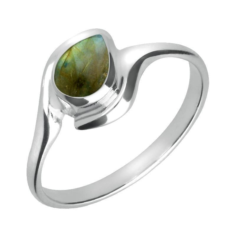 Sterling Silver Labradorite Offset Pear Ring - Silver