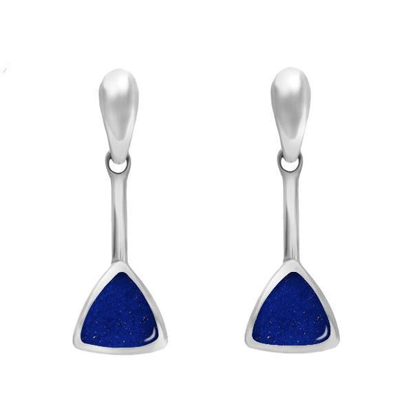 Sterling Silver Lapis Lazuli Curved Triangle Drop Earrings - Silver