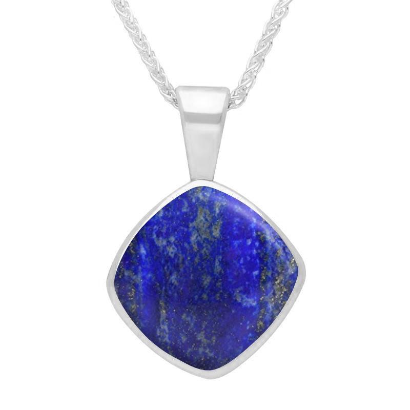 Sterling Silver Lapis Lazuli Cushion Shaped Necklace - Silver
