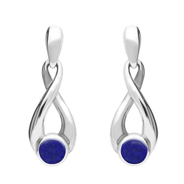 Sterling Silver Lapis Lazuli Eternity Loop Drop Earrings - Silver