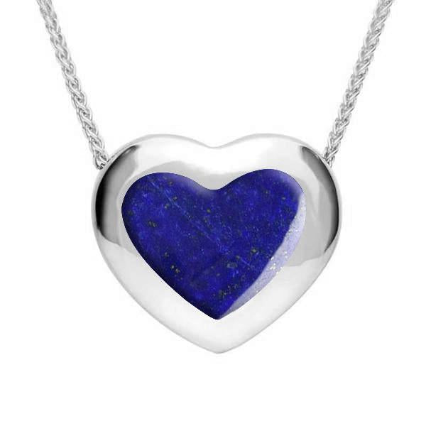 Sterling Silver Lapis Lazuli Framed Heart Necklace - Silver