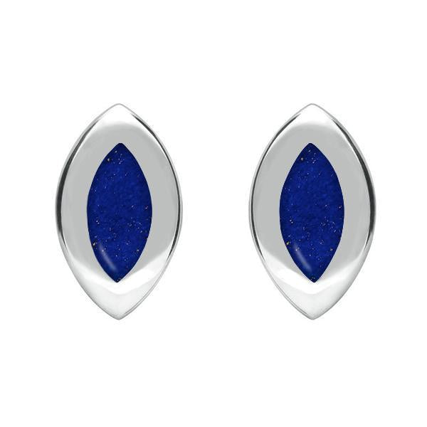Sterling Silver Lapis Lazuli Framed Marquise Stud Earrings - Option1 Value Silver