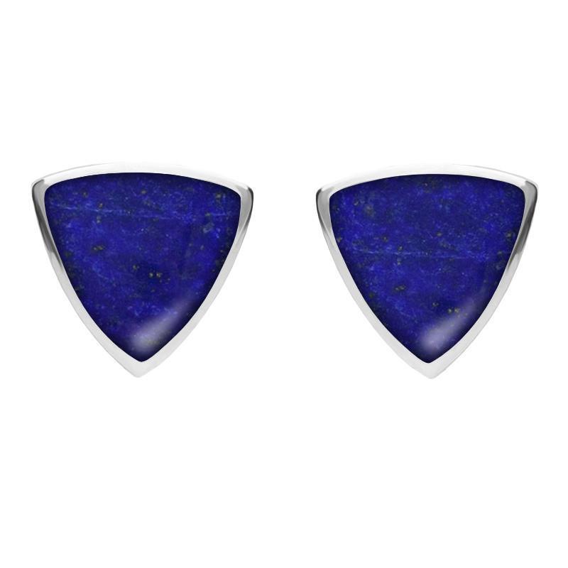 Sterling Silver Lapis Lazuli Large Curved Triangle Stud Earrings - Silver