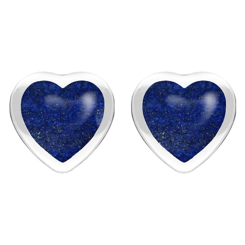 Sterling Silver Lapis Lazuli Large Framed Heart Stud Earrings - Silver