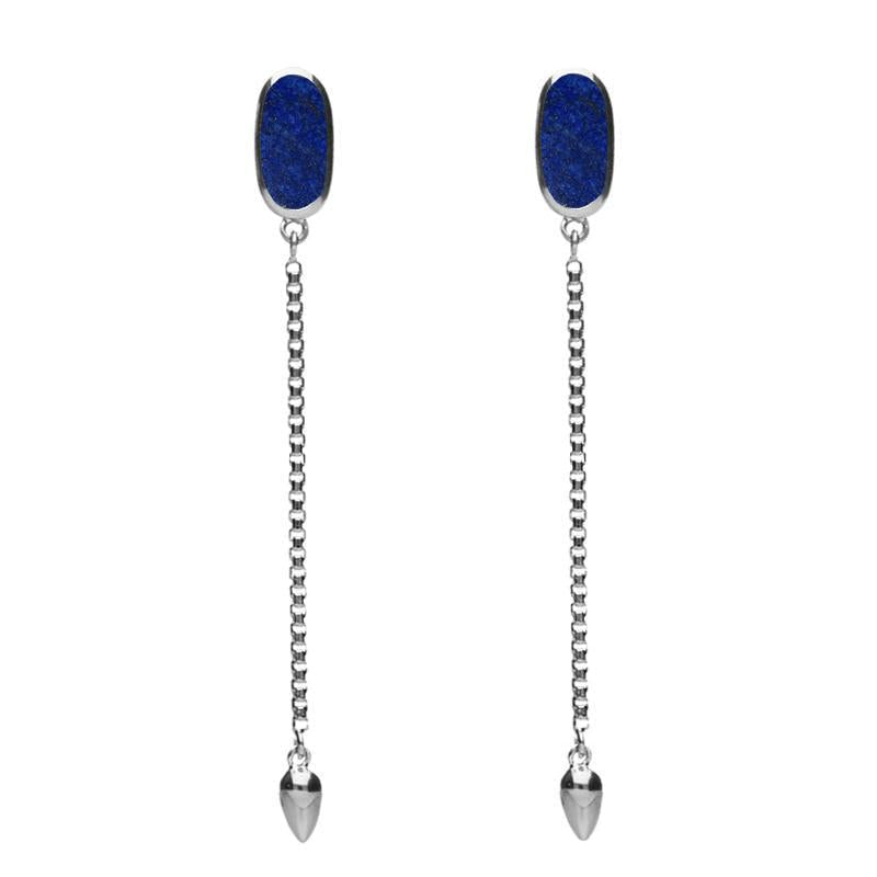 Sterling Silver Lapis Lazuli Lineaire Long Drop Stud Earrings