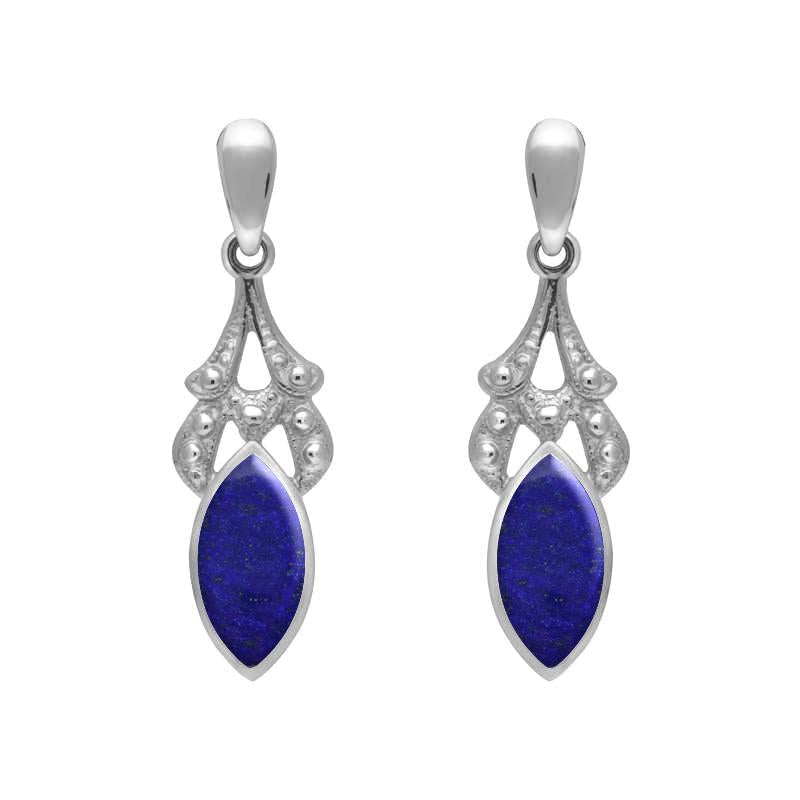 Sterling Silver Lapis Lazuli Marquise Drop Earrings - Silver