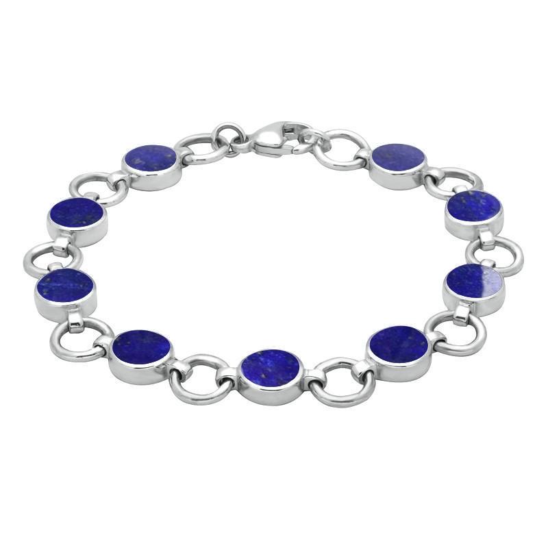 Sterling Silver Lapis Lazuli Nine Stone Round Ring Bracelet - Silver