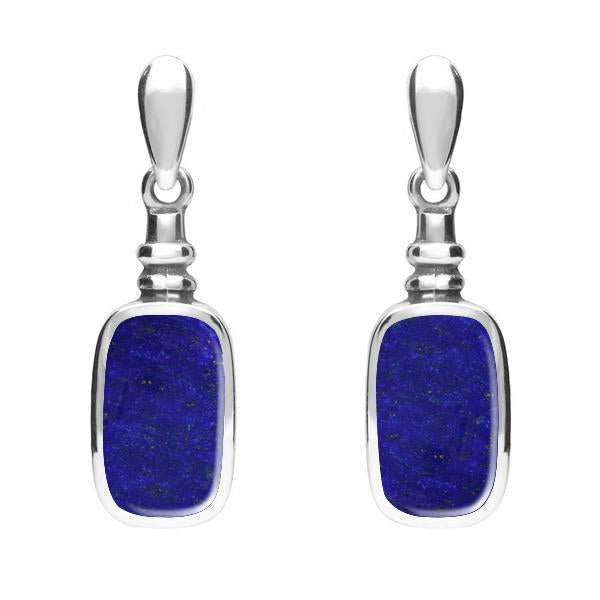 Sterling Silver Lapis Lazuli Oblong Bottle Top Drop Earrings - Silver