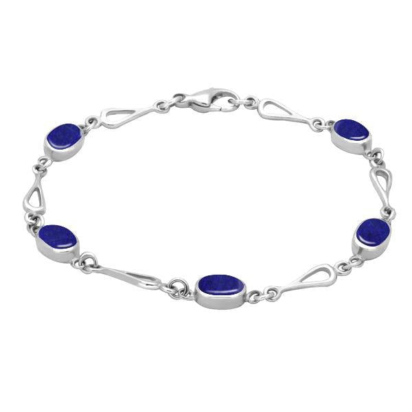 Sterling Silver Lapis Lazuli Oval Spoon Link Bracelet