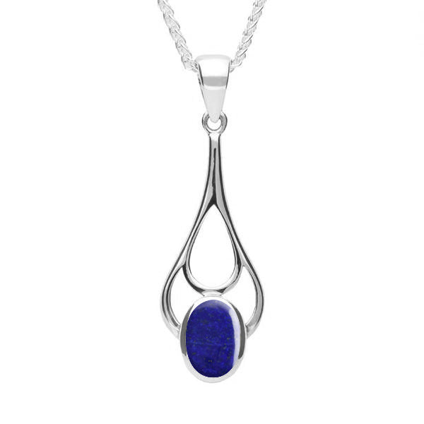 Sterling Silver Lapis Lazuli Oval Spoon Necklace - Silver