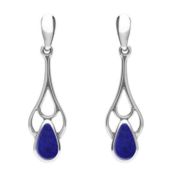 Sterling Silver Lapis Lazuli Pear Spoon Earrings - Silver