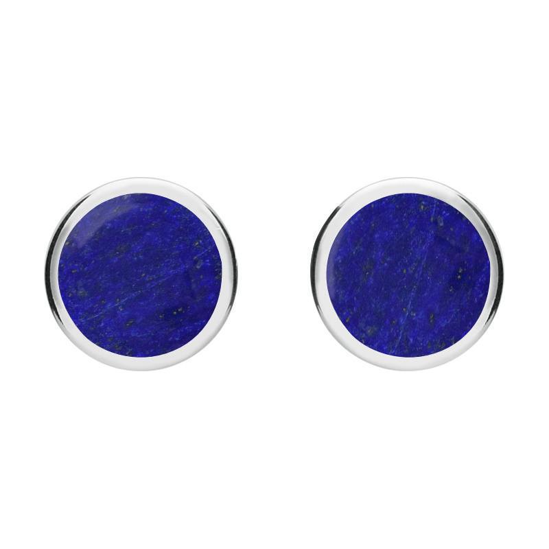 Sterling Silver Lapis Lazuli Round Stud Earrings - Silver