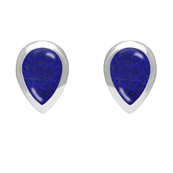 Sterling Silver Lapis Lazuli Small Teardrop Stud Earrings - Option1 Value Silver