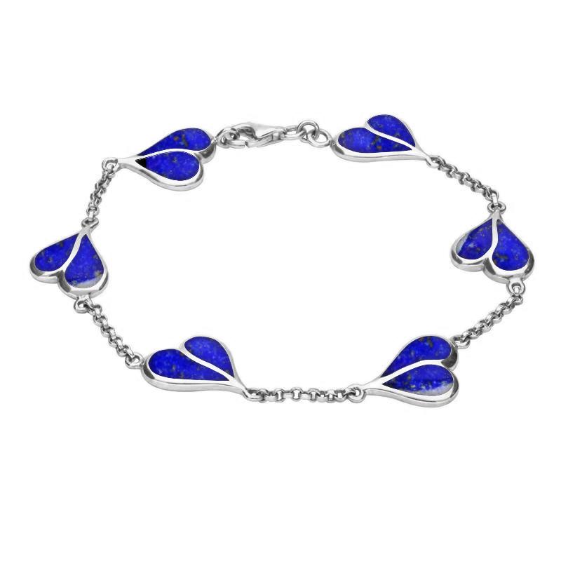 Sterling Silver Lapis Lazuli Split Heart Bracelet - Silver