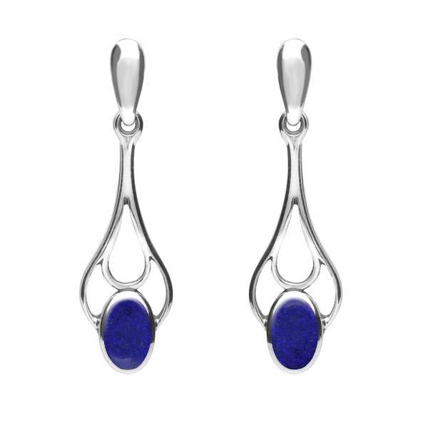 Sterling Silver Lapis Lazuli Spoon Drop Earrings - Silver