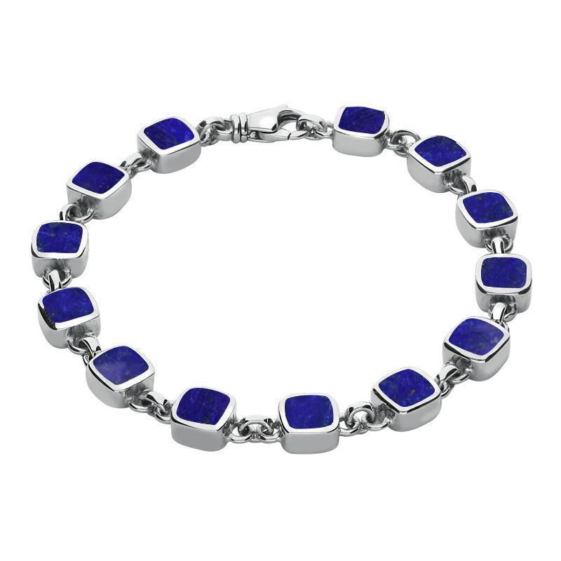 Sterling Silver Lapis Lazuli Square Cushion Bracelet - Silver