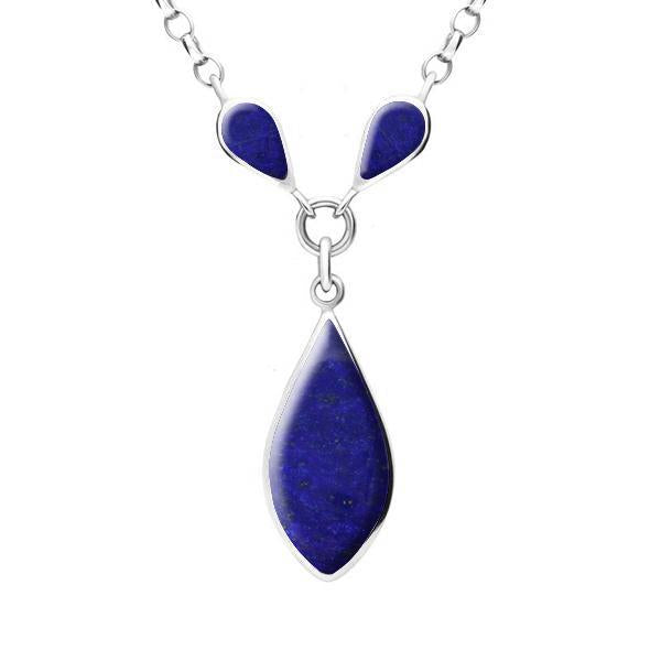 Sterling Silver Lapis Lazuli Three Stone Pear Necklace
