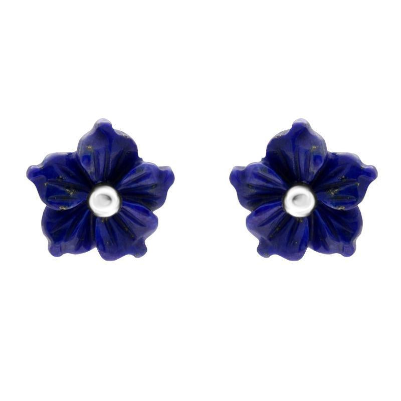 Sterling Silver Lapis Lazuli Tuberose 8mm Carnation Stud Earrings - Silver