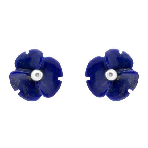 Sterling Silver Lapis Lazuli Tuberose 8mm Clover Stud Earrings - Silver