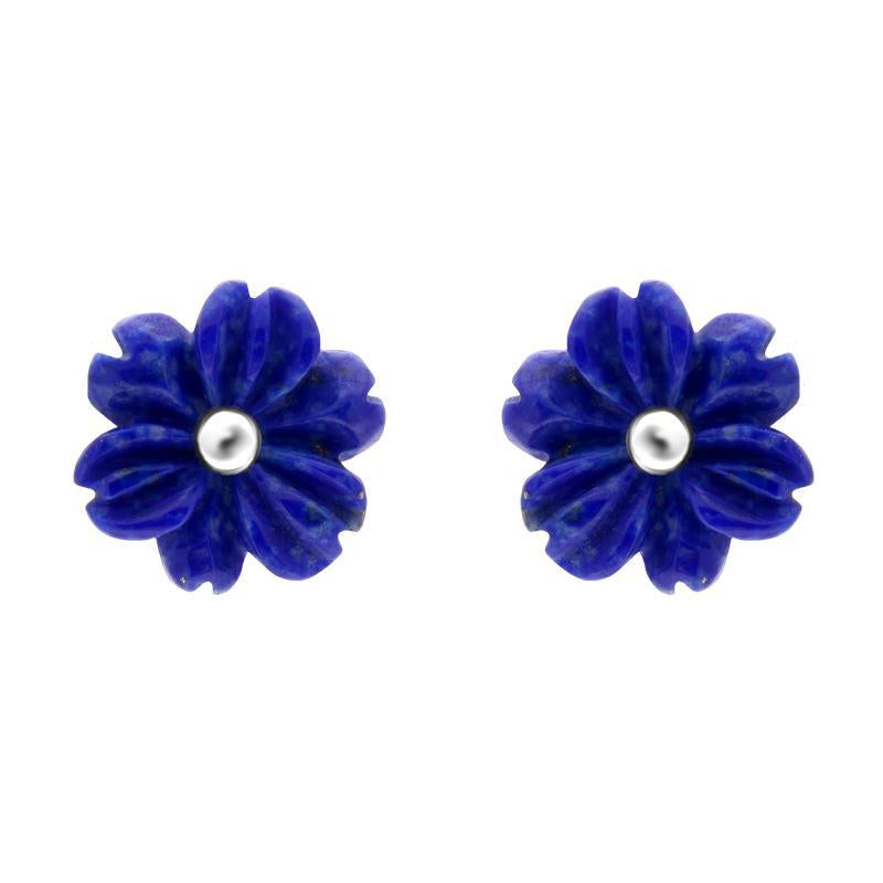 Sterling Silver Lapis Lazuli Tuberose 8mm Dahlia Stud Earrings - Silver