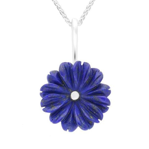 Sterling Silver Lapis Lazuli Tuberose 20mm Daisy Necklace - Silver