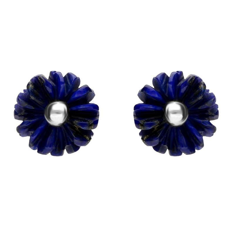 Sterling Silver Lapis Lazuli Tuberose 6mm Daisy Stud Earrings - Silver
