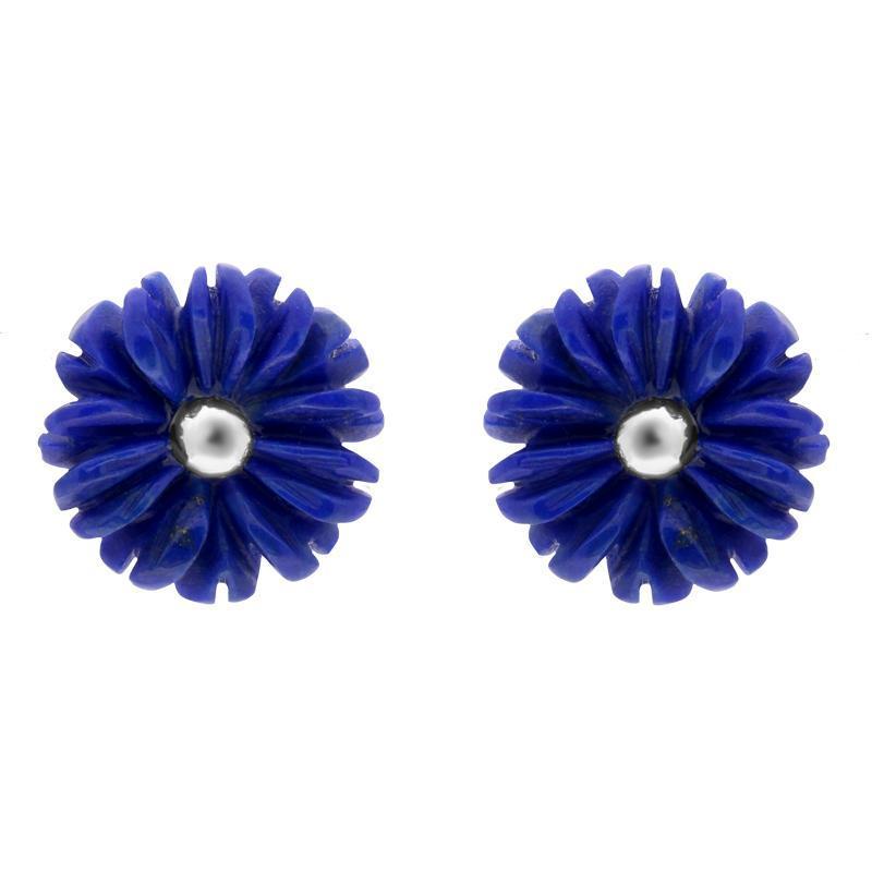 Sterling Silver Lapis Lazuli Tuberose 8mm Daisy Stud Earrings - Silver