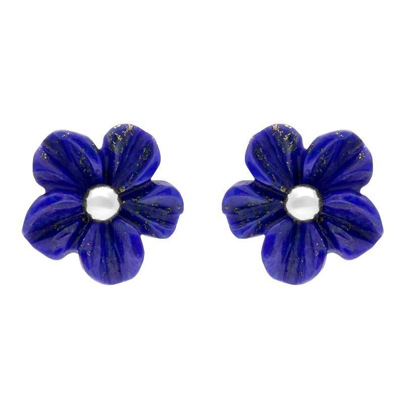 Sterling Silver Lapis Lazuli Tuberose 8mm Desert Rose Stud Earrings - Silver