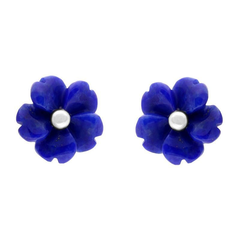 Sterling Silver Lapis Lazuli Tuberose 8mm Gypsophila Stud Earrings - Silver