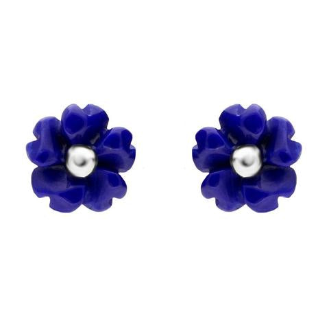 Sterling Silver Lapis Lazuli Tuberose 6mm Gypsophila Stud Earrings - Silver