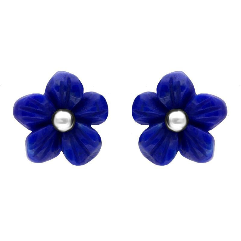 Sterling Silver Lapis Lazuli Tuberose 8mm Pansy Stud Earrings - Silver