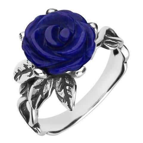 Sterling Silver Lapis Lazuli Tuberose 10mm Rose Leaf Twist Ring - Silver