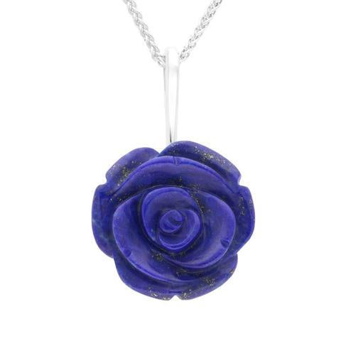 Sterling Silver Lapis Lazuli Tuberose 20mm Rose Necklace - Silver
