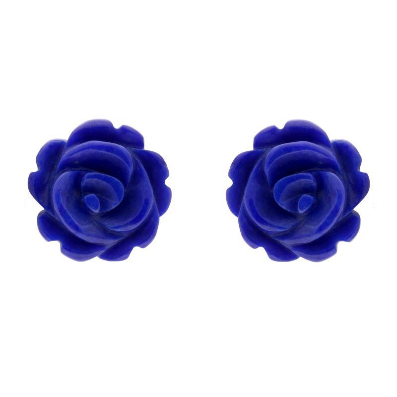 Sterling Silver Lapis Lazuli Tuberose 8mm Rose Stud Earrings - Silver